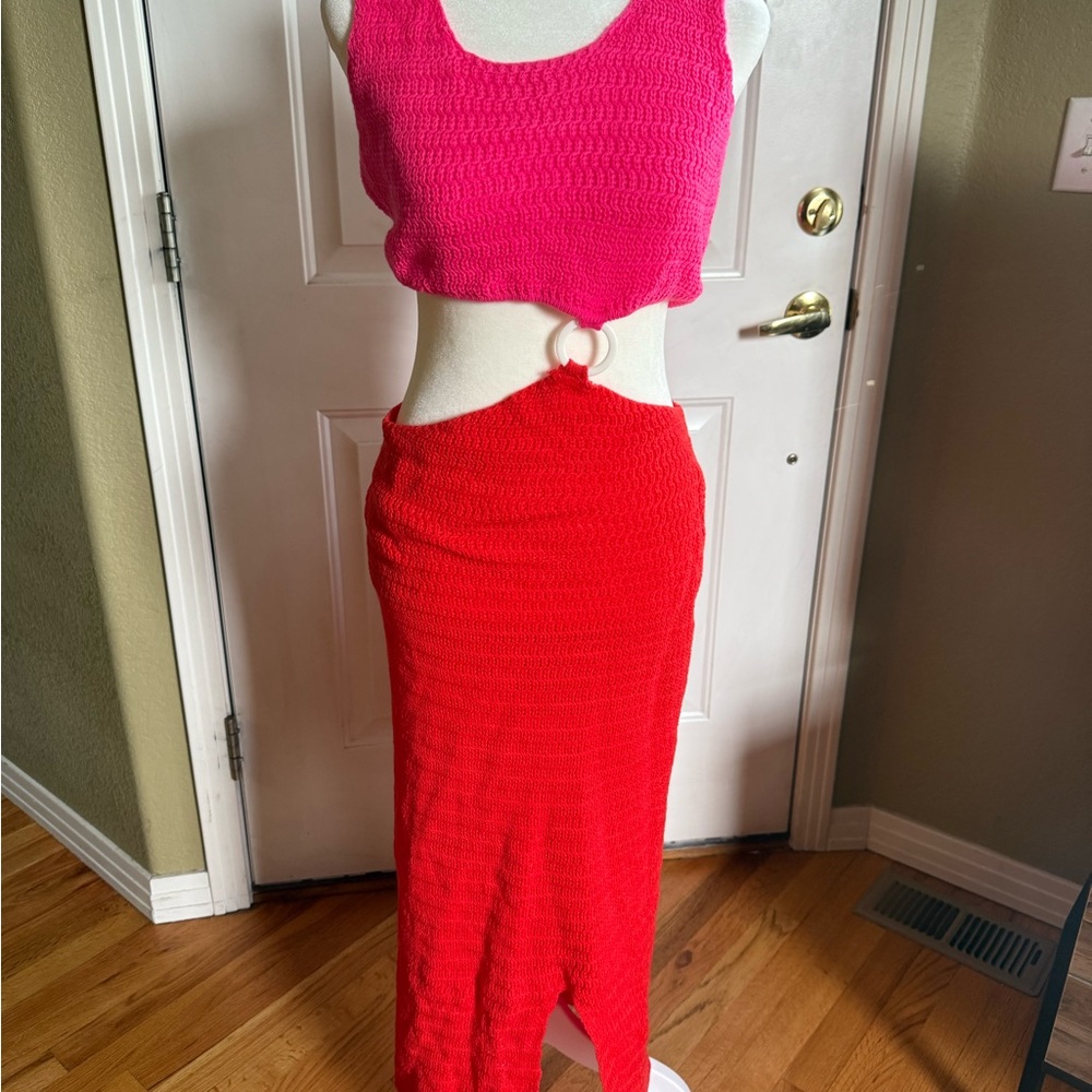 Red and Pink Knit Skirt Set